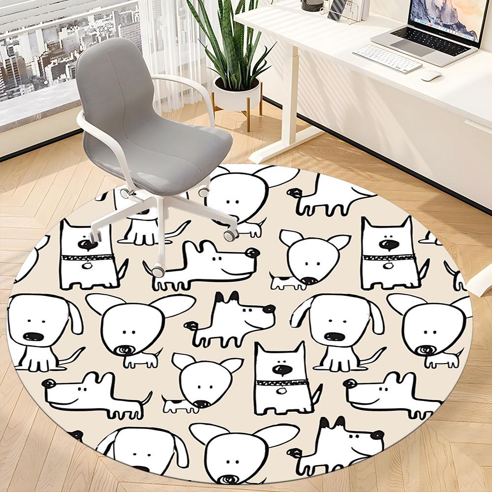 1pc Dogs Pattern Office Round Area Rug, Indoor Mat Suitable ForOffice, Under Office Chairs Bedroom Living Room Home Decor, Room Decot041
