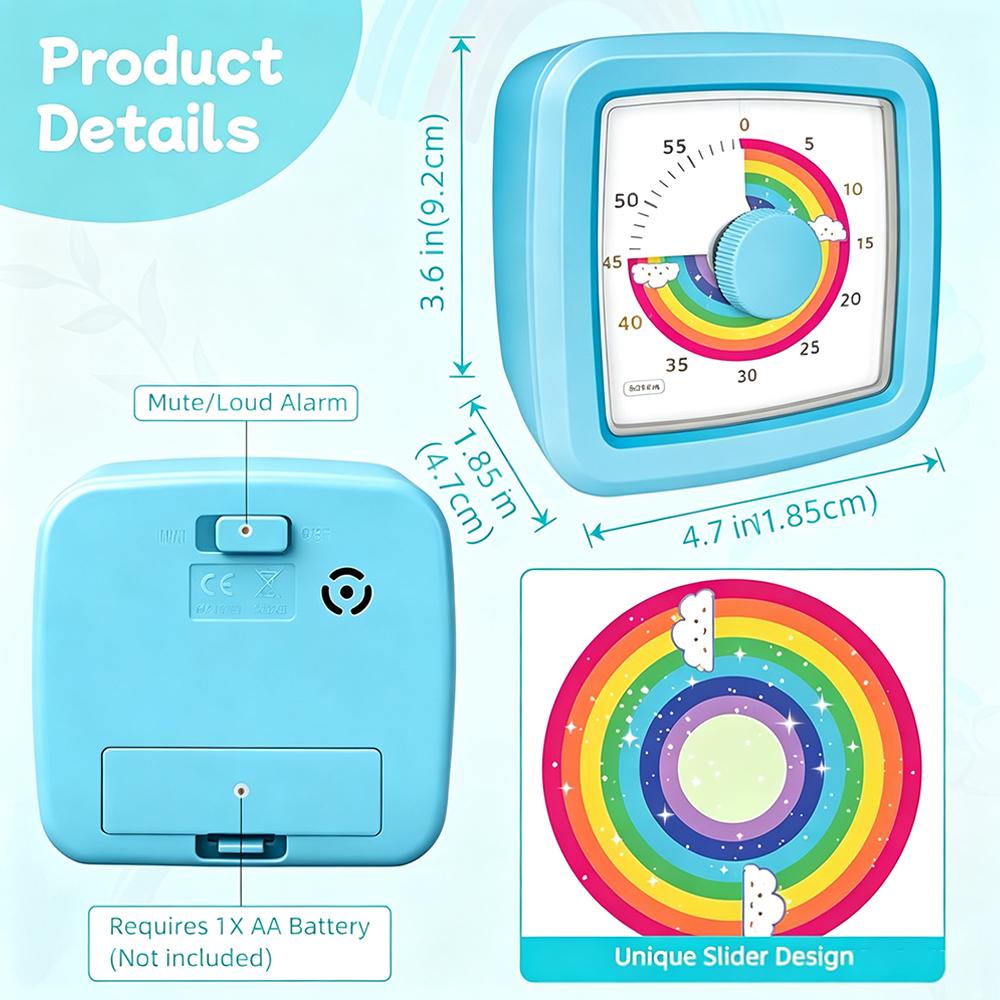 Rainbow Visual Timer for Kids 60-Minute Silent Countdown Visual Time Management Clock for Homework Reading Classroom Kitchen3