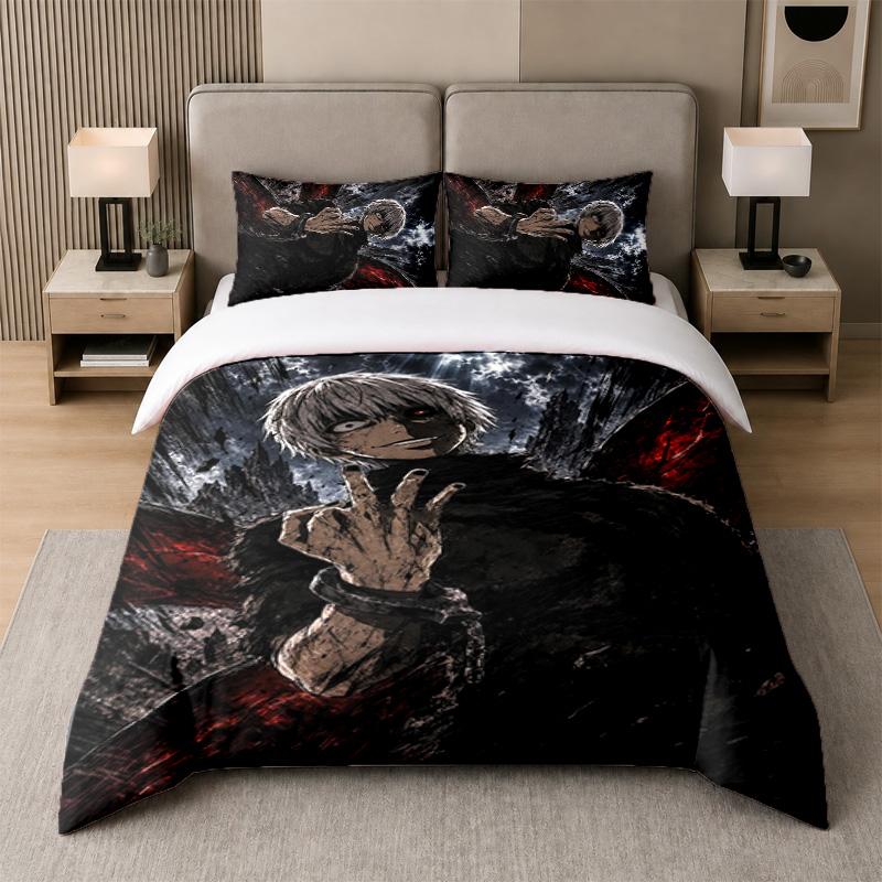 3-teiliges Bettwäsche-Set, Tokyo Ghoul 1 Bettbezug und 2 Kissenbezüge, Bedruckte Bettwäsche Dekoration für Gästezimmer