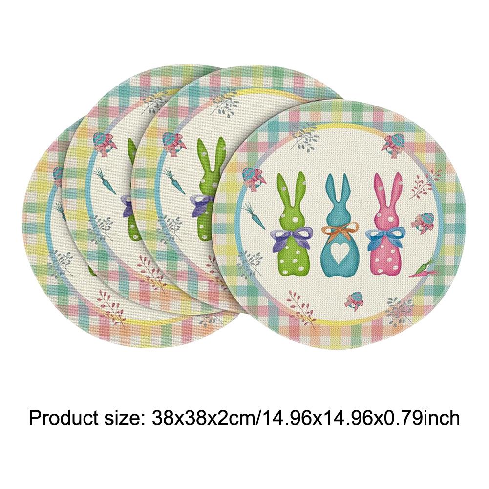 4 PCS/Set Easter Round Placemats Linen Spring Farmhouse Round Table Mats Easter Placemats for Easter Party Dining Decoration