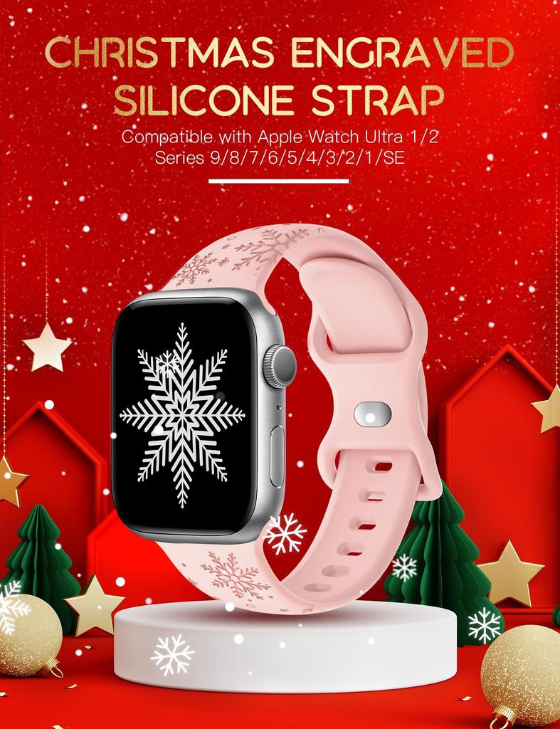 Christmas Strap For Apple Watch Bands 49mm 46mm 45mm 44mm 42 40mm Engraved Bracelet Correa IWatch Series 11 10 SE 9 8 7 Ultra2 3