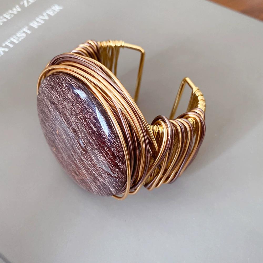 Nový Kulatý Pryskyřičný Pletený Otevřený Náramek Velký Retro Přehnaný Módní Elegantní Trendy Šperkový Doplněk Pro Ženy