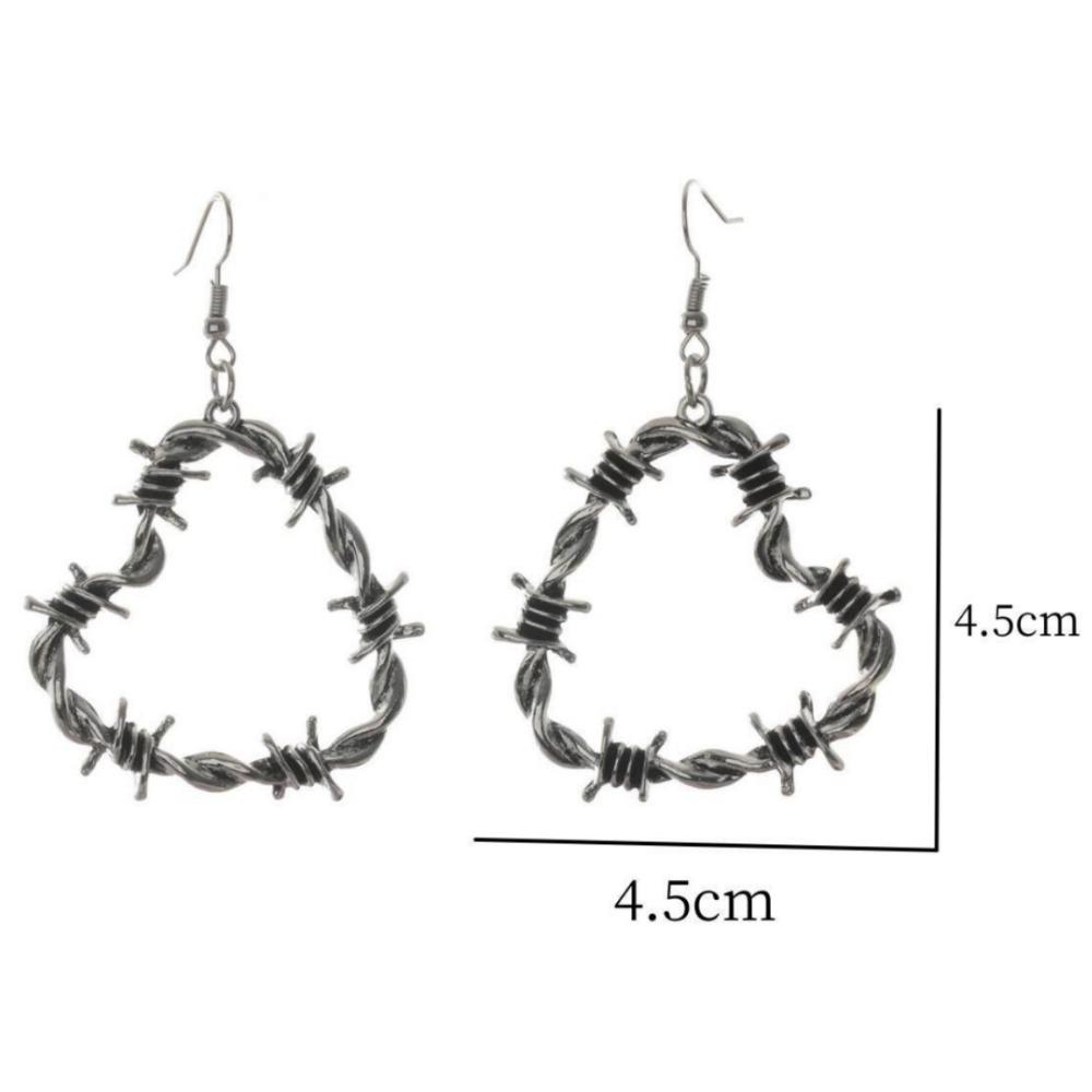 Hip-hop Punk Thorny Wire Heart-shaped Pendant Dangle Earrings for Men Women Gothic Halloween Creative Earrings Jewelry Accessory