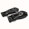 1 Pair BDSM Black Patent Leather Handcuffs Dog Paw Gloves Adult BDSM Kit Reverse Restraints Boxing Cuffs With Locking Buckle Cosplay Couples Sex Bonda