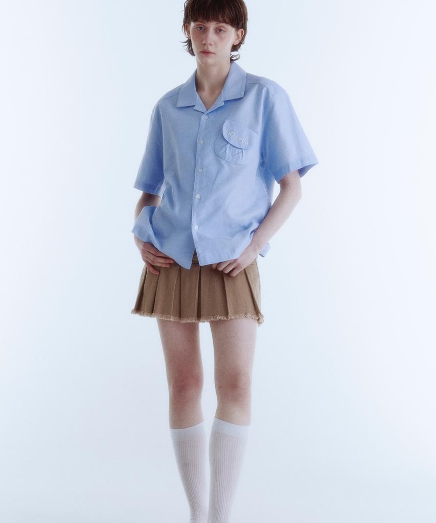 KINETO Women_Open Collar Pocket Shirt_Sky Blue