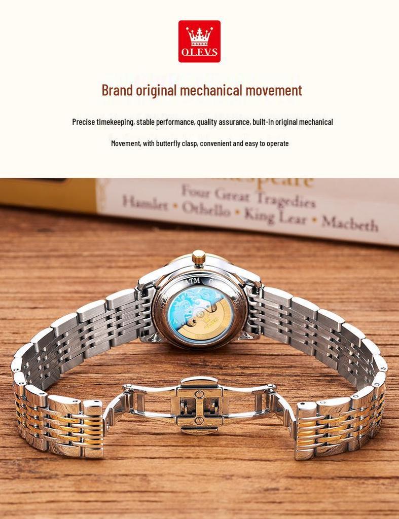 Oulishi Women's Automatic Diamond-Set Dual Calendar Waterproof Watch