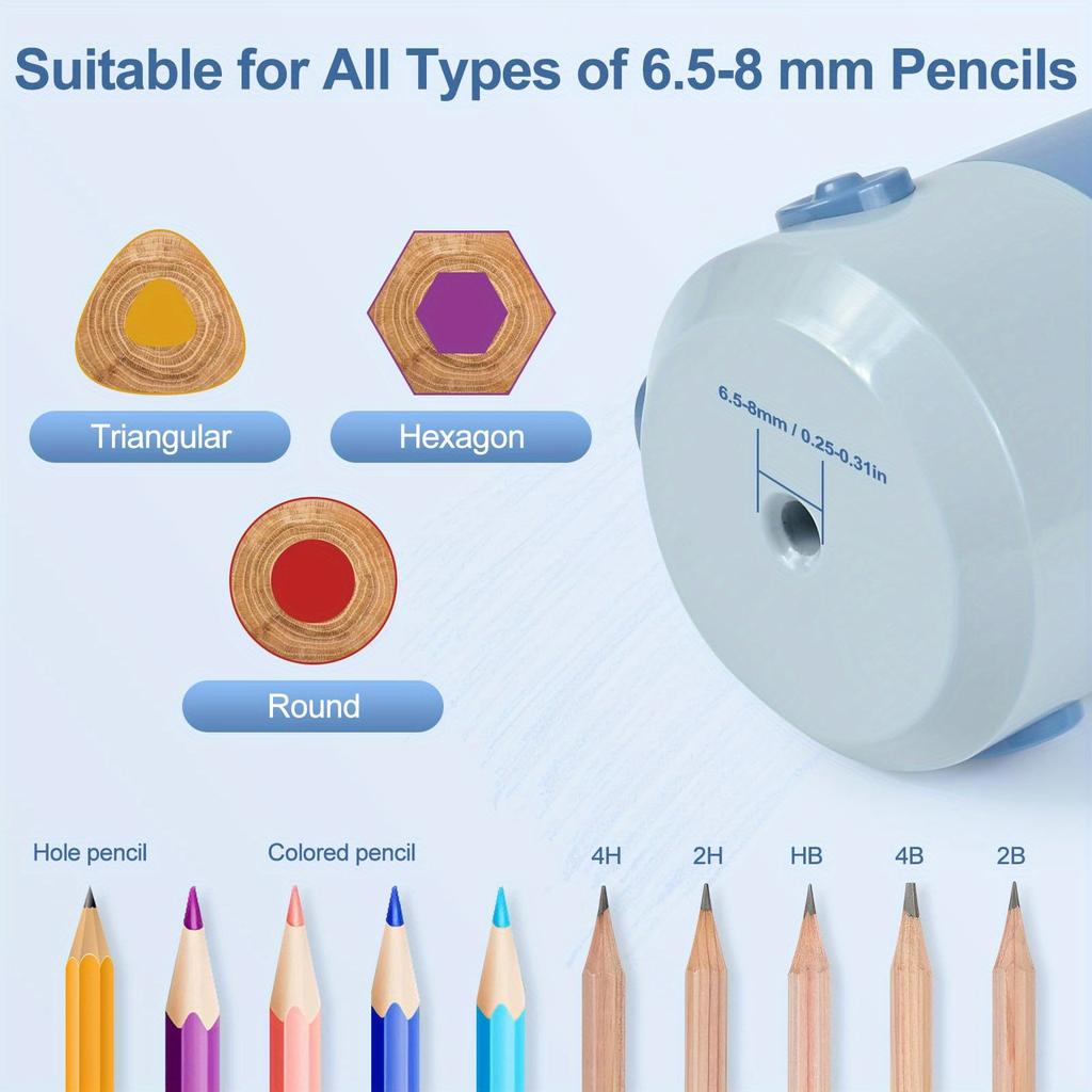 Portable automatic pencil sharpener for 6.5-8 mm pencils automatic in and out design safe and easy to use