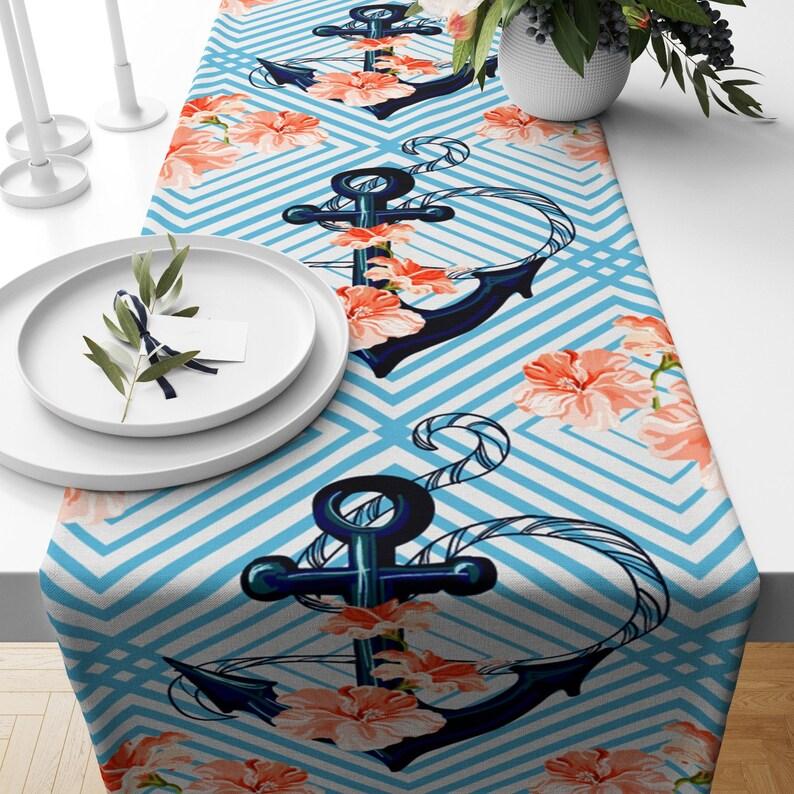 Aleer de masă în stil ancoră, aleer de masă cu design homar, husă de masă cu scoici de mare, decor nautic pentru mese, decor de masă de coastă, cârpă de masă de mare