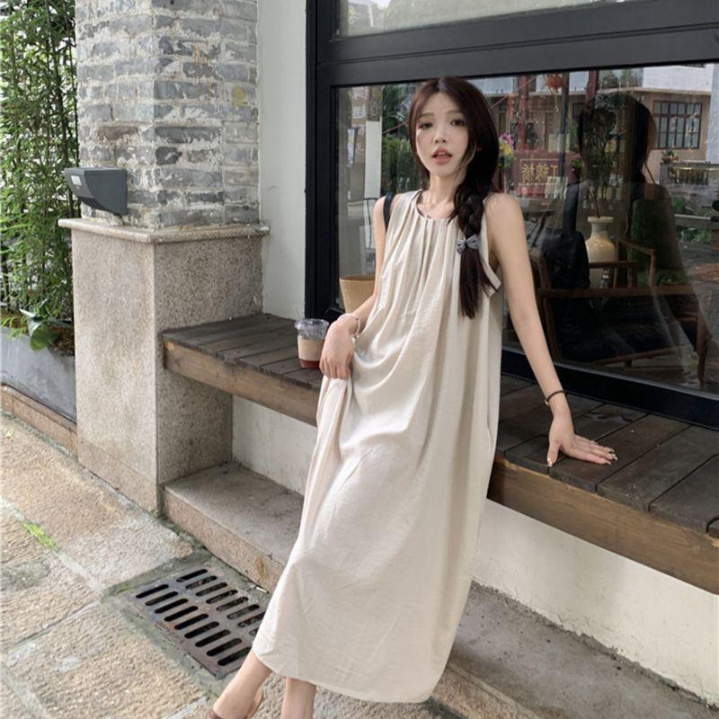 French Loose and Thin Casual French Temperament Dress Gentle Wind Solid Color Korean Version Summer New Sleeveless Skirt