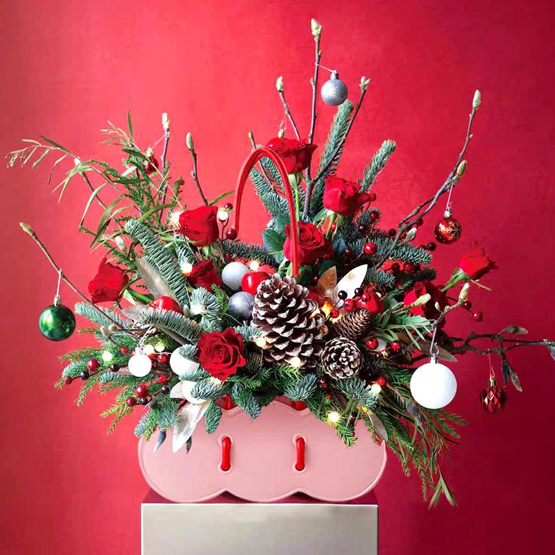 1Pc Bag Flower Basket Good-looking Flower Arranging Utensil Companion Gift Ceramic Vase French Style Handheld Vase Gift Wrap