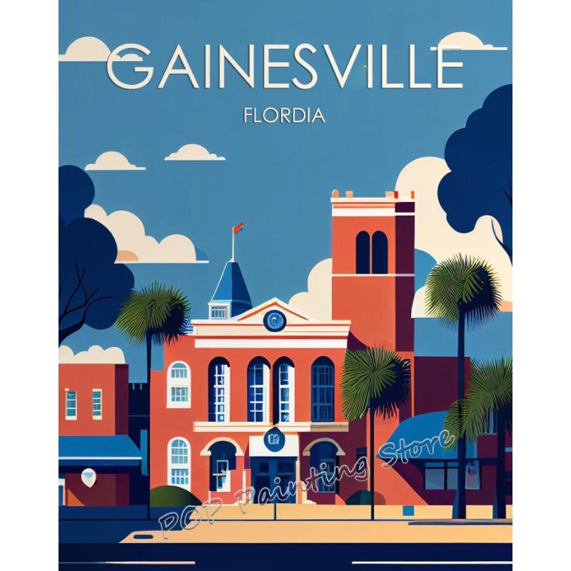 Florida Retro Travel Canvas Print Wall Art Miami Jacksonville Multi-City Vintage Poster Set Minimalist Home Decor Souvenir Gift