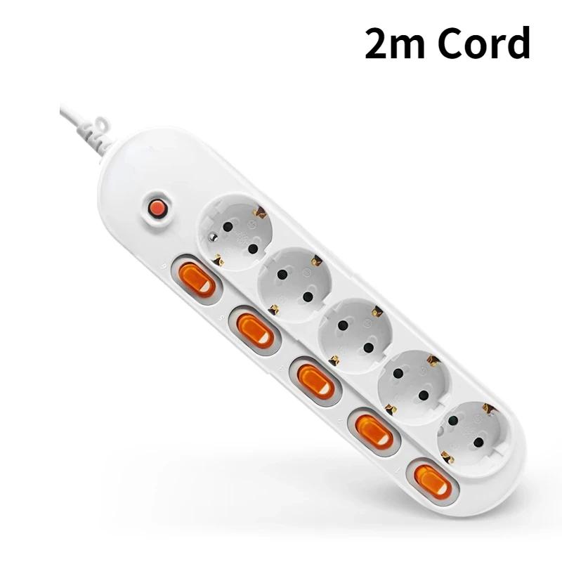 Melery Power Strip Surge Protection EU Plug Way Outlets Electrical Extension 16A Socket Independent Control Switches 1.5/2m Cord