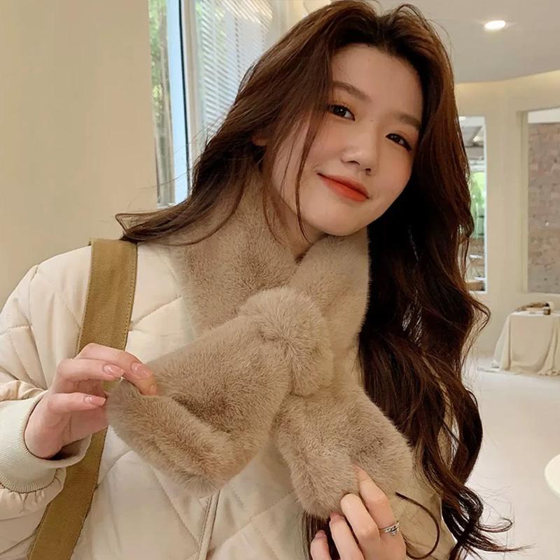 Plush Skin-friendly Solid Color Soft Like Rabbit Fur Warm Clothing Accessories Wind-resistant Scarf Fur Collar