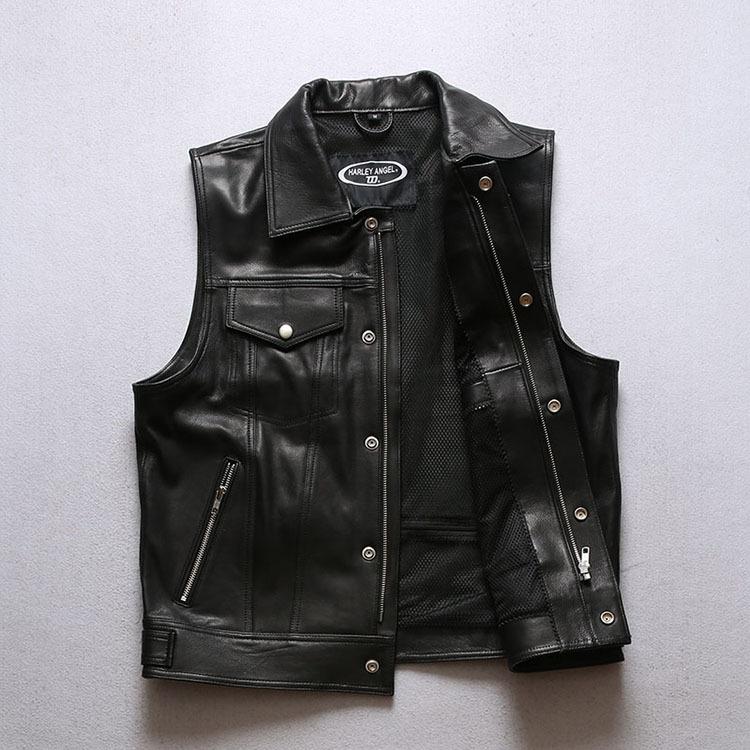 HARLEY ANGEL Harley vest leather locomotive vest men's club lapel cowhide vest