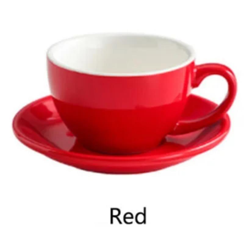 European Style 300ML Solid Color Coffee Cup and Saucer Gift Ceramic Cappuccino Latte Cup Cup and Saucer Set Multi-color Optional