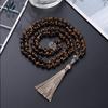 Collana con Perle di Pietra Naturale da 108 con Nodi e Nappe Occhio di Tigre Giallo per Meditazione Yoga Preghiera e Catena per Maglione