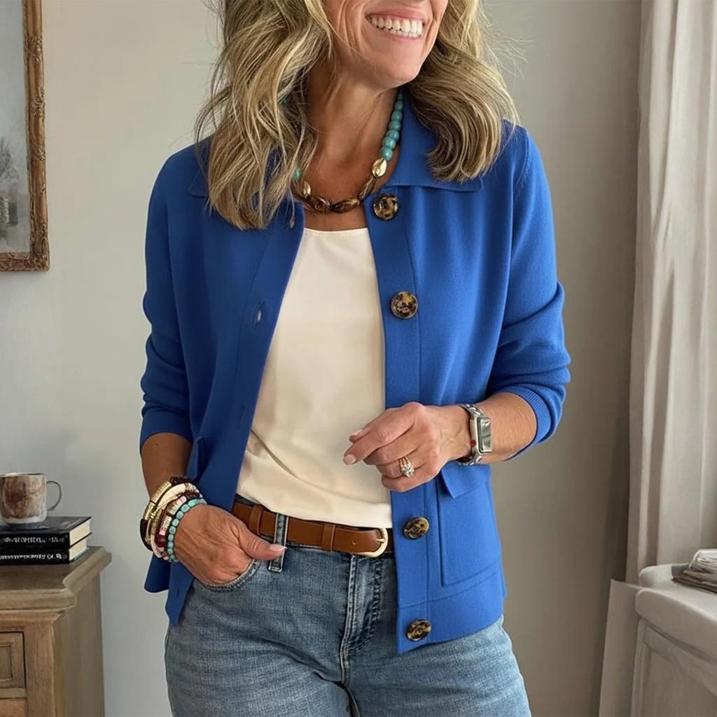 Women's Fashion Solid Color Collar Long Sleeve Button Pocket Jacket