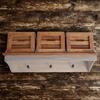 Vintage style wall shelf with wooden baskets