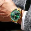 Binbang Men's Green Submariner Quartz Watch, Double Calendar, Steel Band, Business Waterproof.