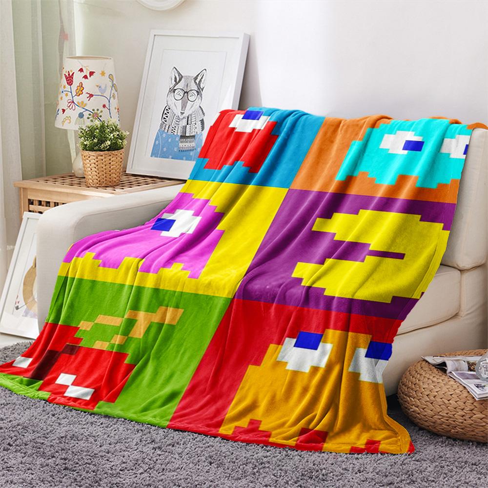 1PC Pac-Man Patterned Flannel Blanket Suitable For All Seasons for Home Decor Warmth and Comfort Gifts Holiday Present