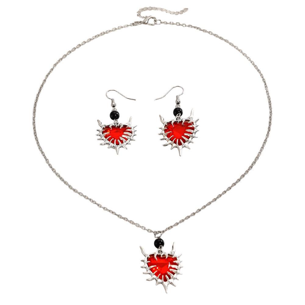 

Luxury Black Necklace Earring Set Zinc Zinc Alloy Dangle Earrings Set Thorn Love Pendant Necklace Gift красный