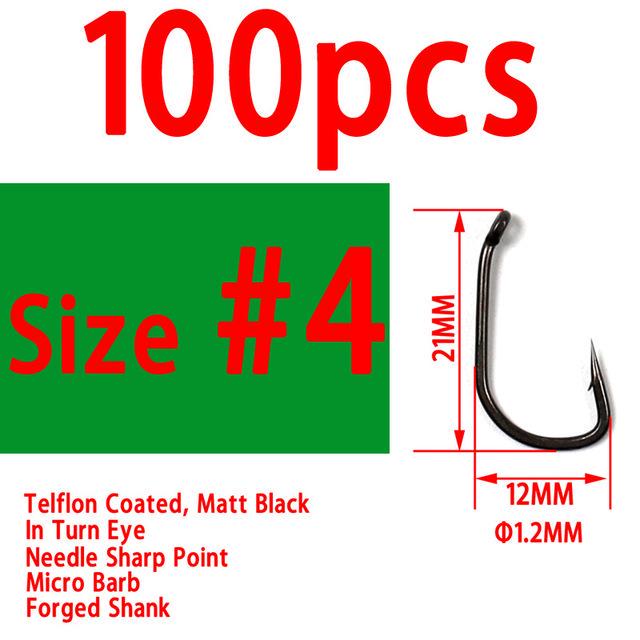 

Bimoo 100 шт. высокоуглеродистая сталь с тефлоновым покрытием, крючок для ловли карпа, поворотный глазок, наконечник с микро-бородкой, аксессуары для рыбалки, снасти #4