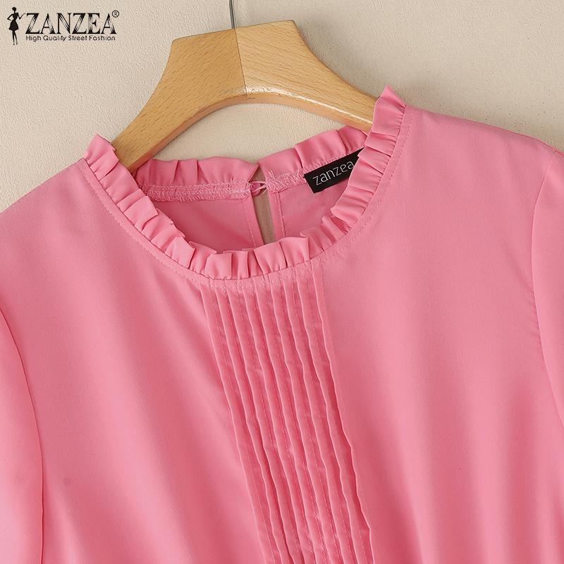 ZANZEA Women Casual Round Neck Solid Color Summer Short Sleeve Dress