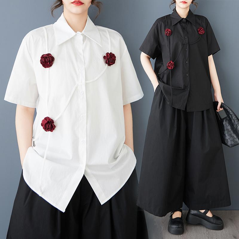 DIMANAF 2026 Women Plus Size New Summer Blouse Shirt Short Sleeve Casual Loose Lady Tops Shirts Cotton Floral