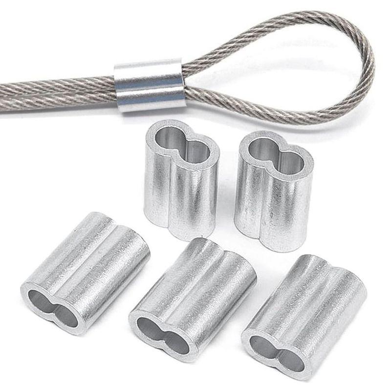 10-50Pcs 8-Shape M1 to M12 Crimp Sleeve Double Hole Fixing Clip Cable Clip Aluminum Hardware Wire Ferrules Steel Wire Rope