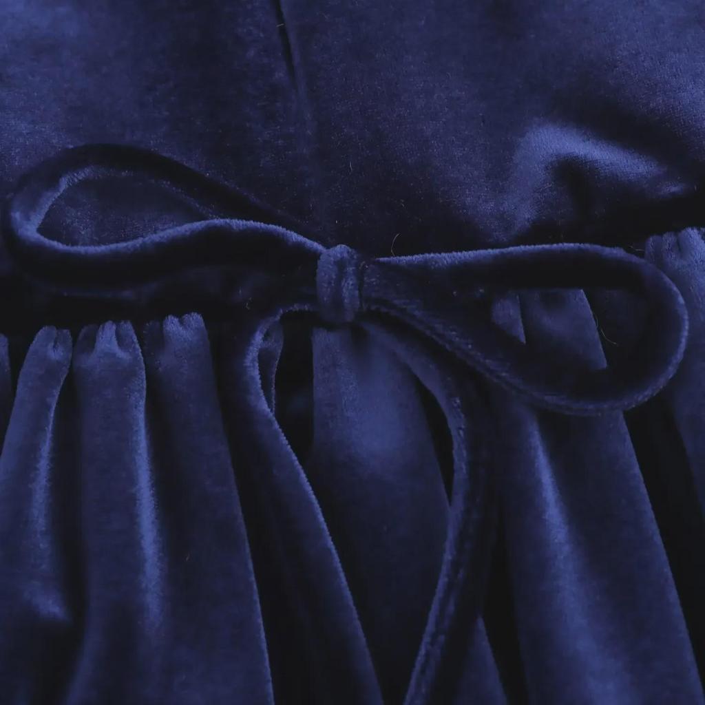 Velvet Bow-Decorated Sleeveless Slim Dress - European & American Style 9388072