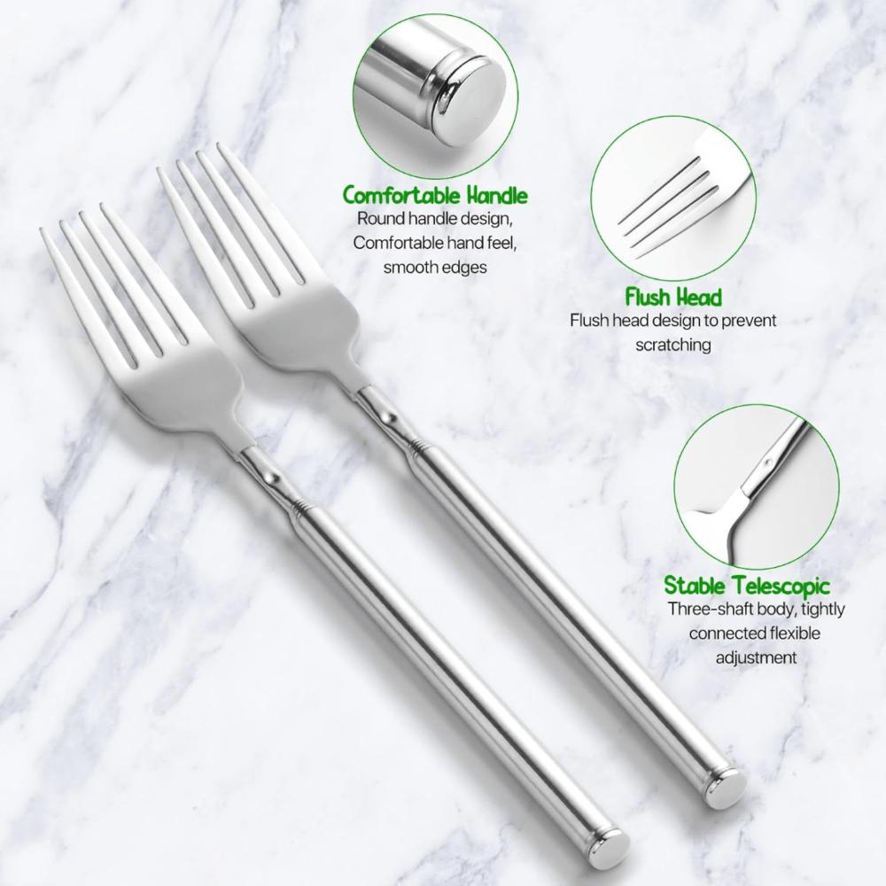 Magische Teleskopgabel mit Samtbeutel | Erweitert von 22 cm auf 64,5 cm Edelstahl-Besteckset für BBQ, Abendessen & Streiche | Einzigartig