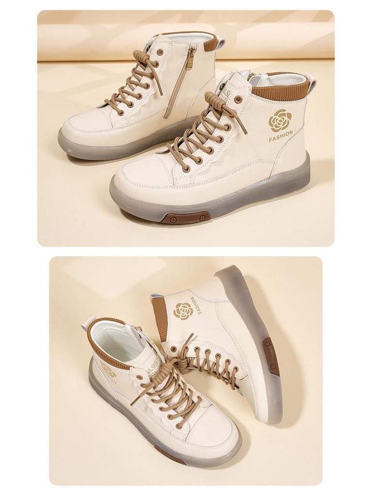 Botas de Cano Alto Femininas Plus Size em Couro Genuíno, Sola Macia, Estilo Martin Casual para Outono/Inverno 2025, Tamanho 41