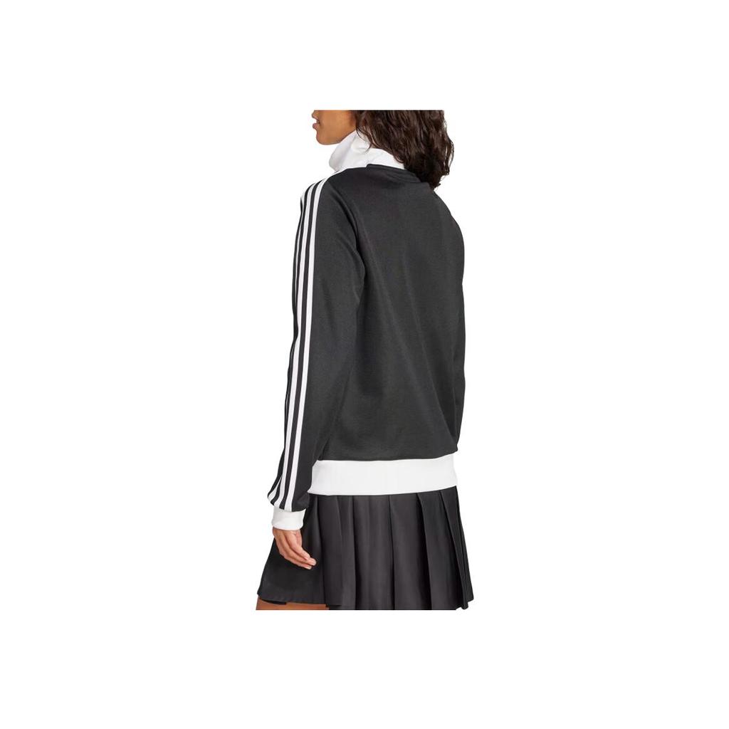 Adidas Originals Letter Logo Striped Stand Collar Jacket Women Jackets Black HZ3743