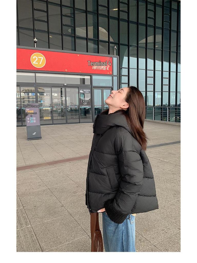 2024 Women's Winter Patchwork Cotton Jacket with Lambswool Cuffs - Short European Style