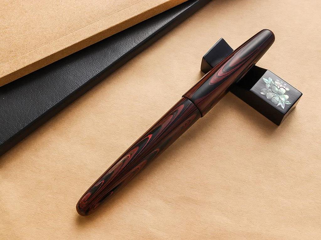 WANCHER DREAM PEN True Ebonite Marble Red Cigar Shape Fountain Pen Fine (F Nib)