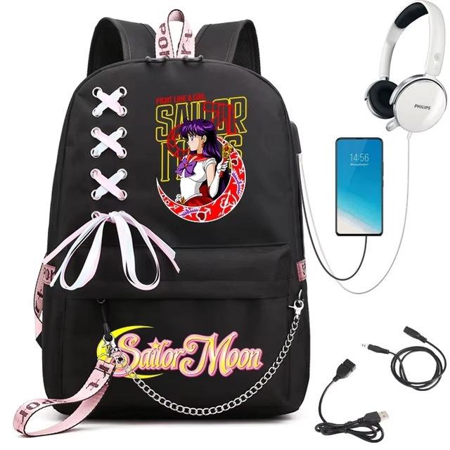 Sailor Moon Printed Student Backpack Ribbon Shoulder Bag Girls School Travel Backpack Large Capacity School Bag