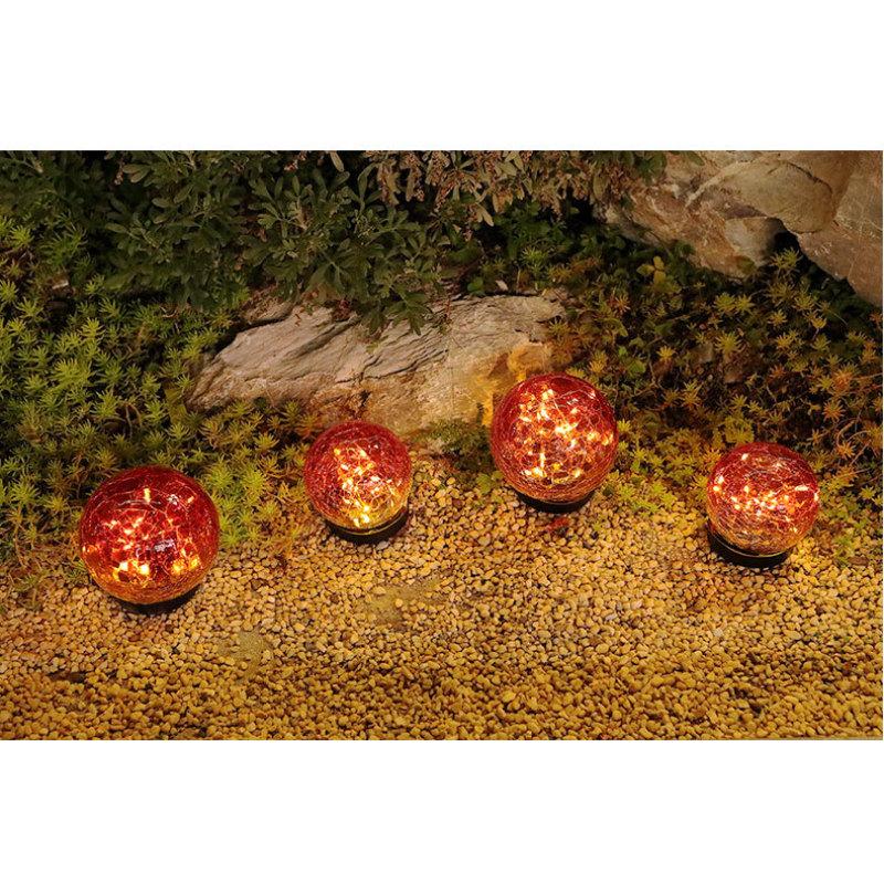 Solar Gradient Red Crackle Globe Light Outdoor Waterproof Garden Light Patio Decoration Lawn Light Glass