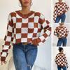Women S Loose Fit Long Sleeve Crew Neck Checkered Pullover Sweater Winter