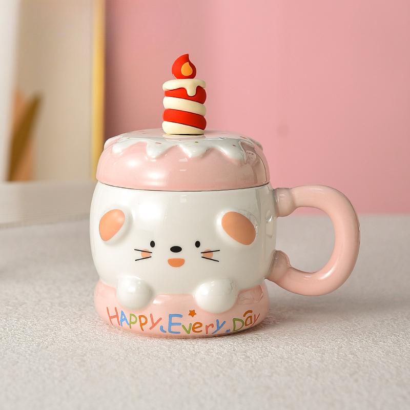 Birthday Gift Cake Cup Cute Mug Girls High Value Ceramic Cup Children's Design Sense Niche with Cover