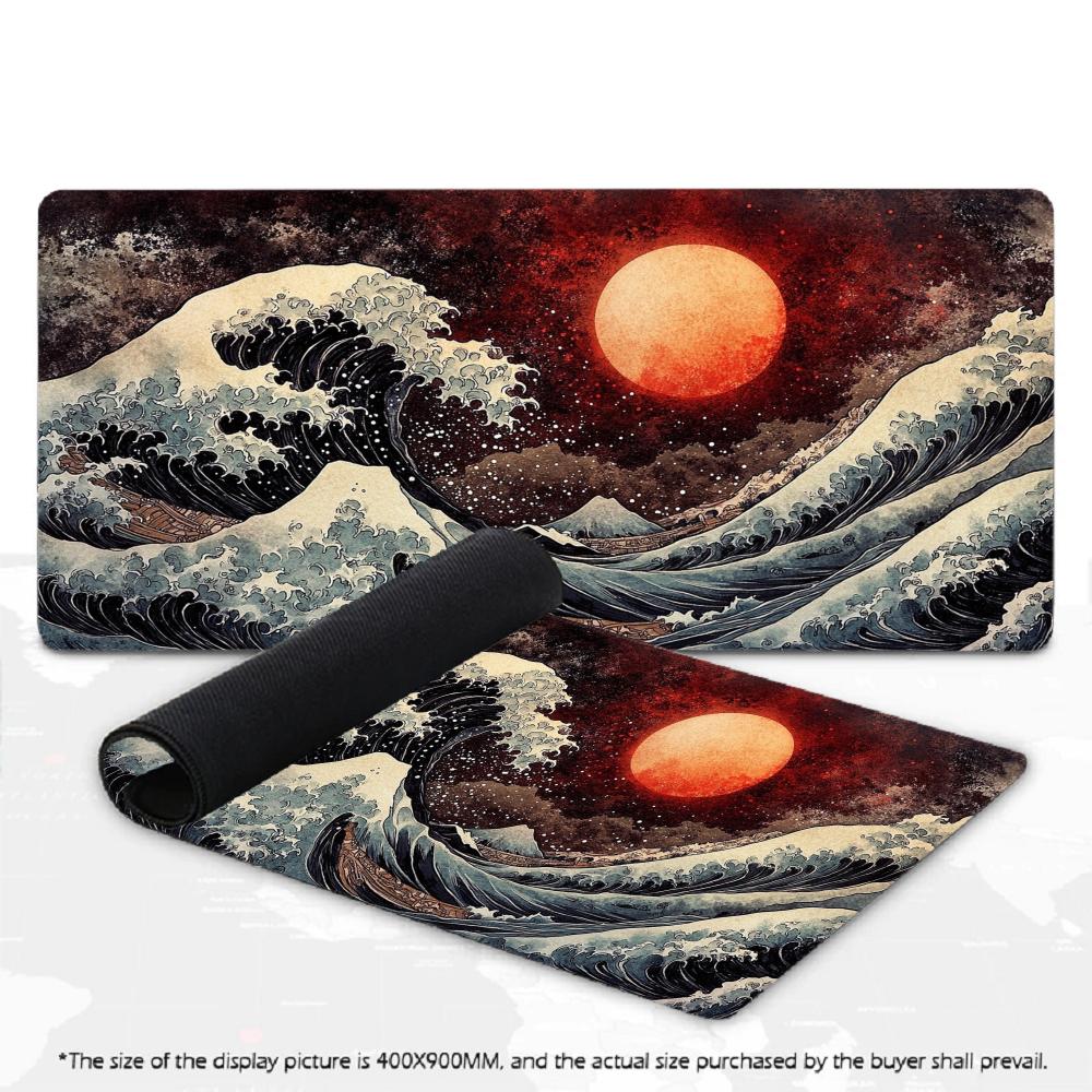 Large Ukiyo‑e Big Wave Red Sun Mousepad XXL Deskmat Non‑Slip Rubber Game Mouse Mat Computer Keyboard Mats Gamer Accessories