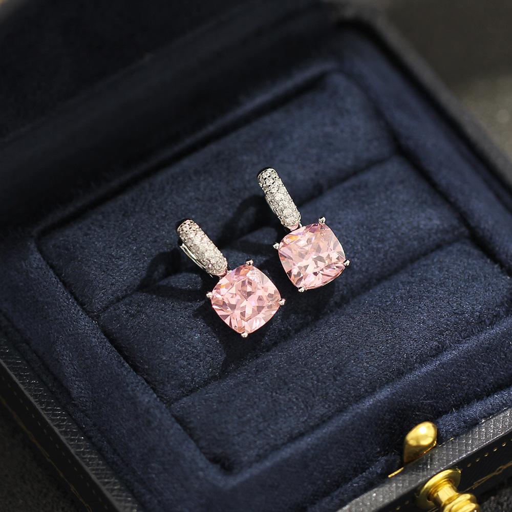 New product exquisite niche high-end sense five-color square diamond earrings temperament versatile simple fashion ear buckle earrings women's earring