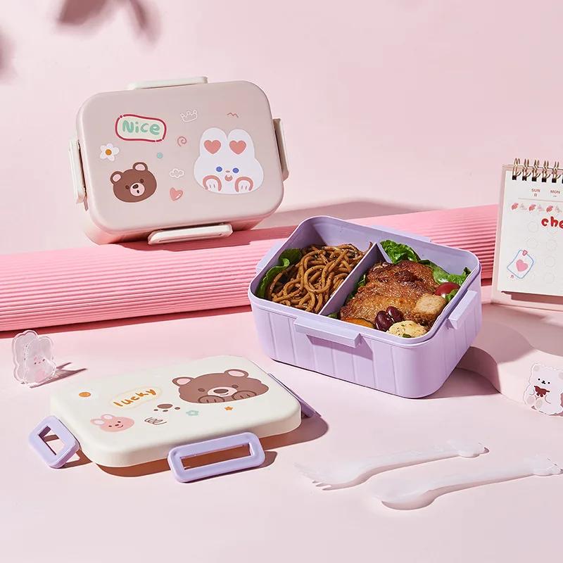 Roztomilý Bento box na oběd do školy Ohřívač Přenosná plastová nádoba na oběd Pro děti Dívky Chléb Sendvič Ohřívač jídla Přihrádky