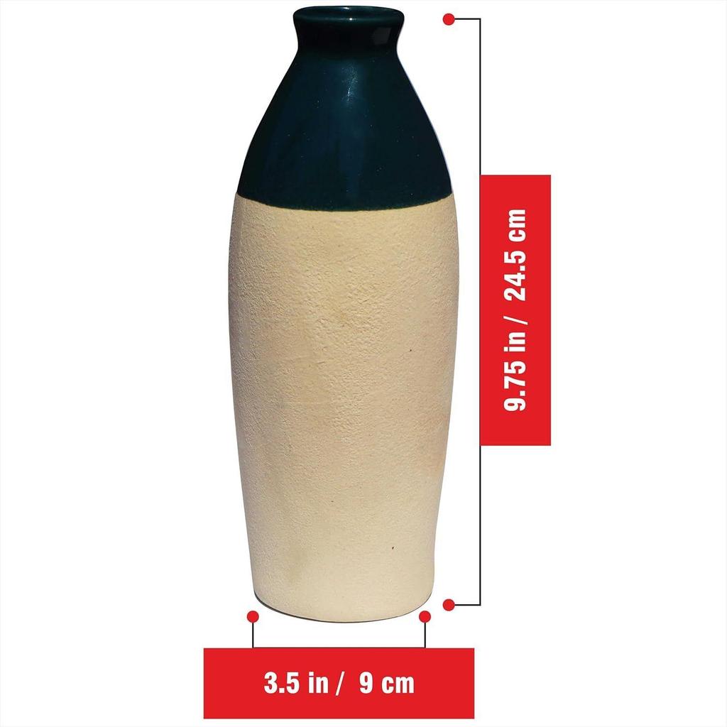 Handcrafted Dark Green Ceramic Bottle-Shaped Flower Vase (9.75 Inches) for Home Décor, Living Room, Gifting,Small Vase (Flower NOT Included)