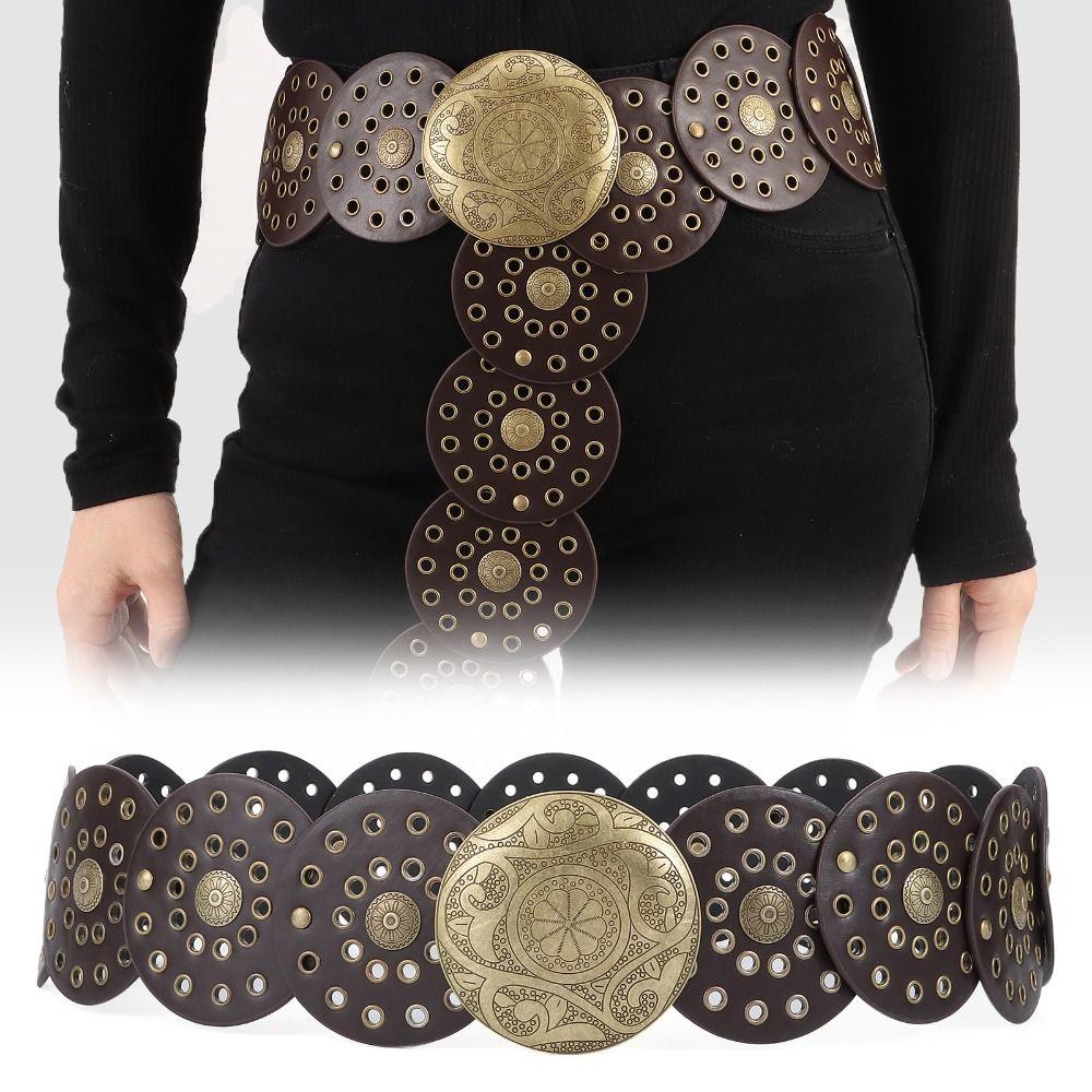 Western Style Disc Belt Y2K Wide Disc Belt Cowboy Wide Disc Belt Hollow Belt  for Women