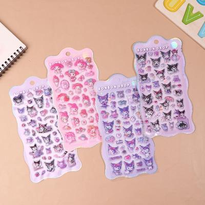 1/4 Sheets Laptop Cell Phone Case Water Cup Computer Luggage Decorative Decals Sanrio Anime Kuromi 3D Relief  Stickers