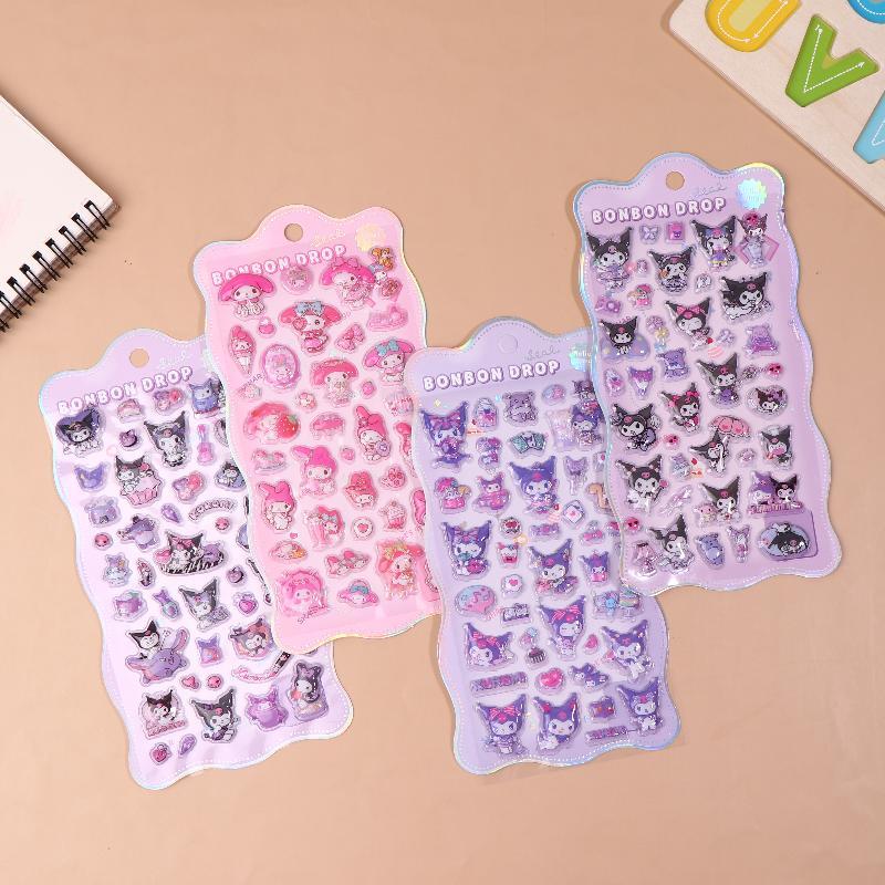 1/4 Sheets Laptop Cell Phone Case Water Cup Computer Luggage Decorative Decals Sanrio Anime Kuromi 3D Relief  Stickers