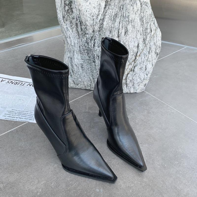 2025 Autumn and Winter New European and American Fashion Internet Celebrity Pointed Head Thin Heel Fashion Thin Temperament High Heel Short Boots