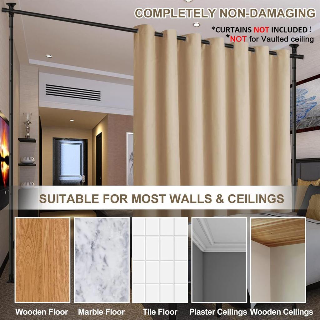 Room No Drilling Curtain Rod Wall Divider for Room Heavy Duty Floor To Ceiling Portable Hanging Room Divders Partitions Space Separator Black Divider,