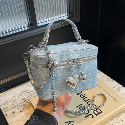 Mini Blue Denim Bags for Women Simple Crossbody Small Square Bag Retro Chain Bucket Bag Portable Feminine Trendy New