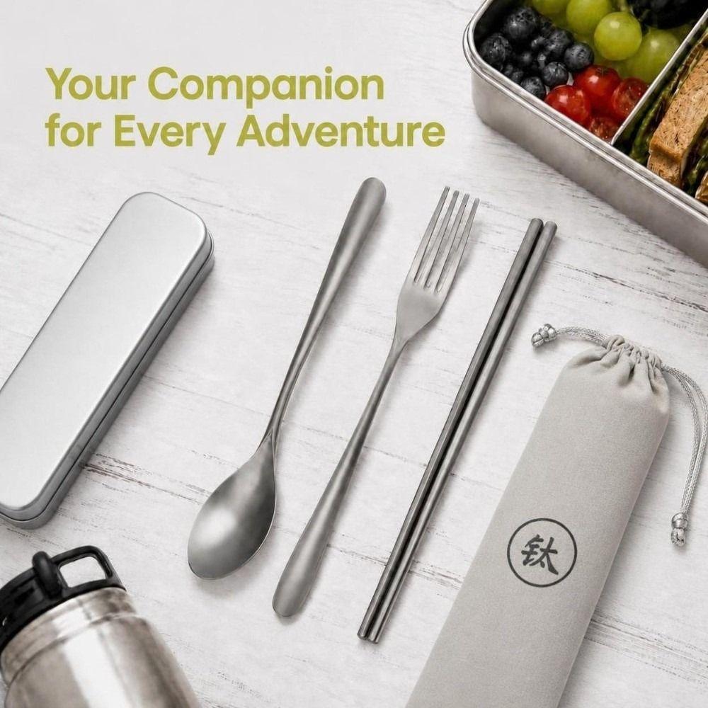 3 Piece Set Matte Finish Titanium Flatware Lightweight Travel Utensil Kit Outdoor Dining